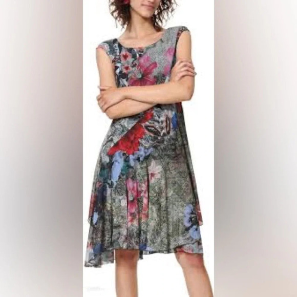 Desigual Karuka Asymmetrical Patchwork Floral Swing Dress - Picture 4 of 11